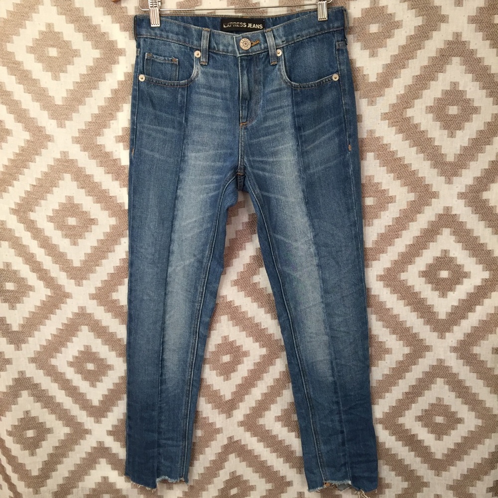 NWOT Express Two Tone Pieced Raw Hem Jeans - Picture 2 of 7
